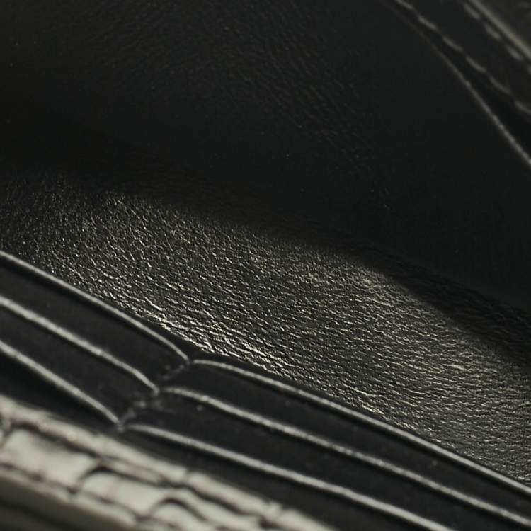 Pre Owned Balenciaga Metallic Grey Croc Embossed Patent Leather Hourglass Wallet on Chain