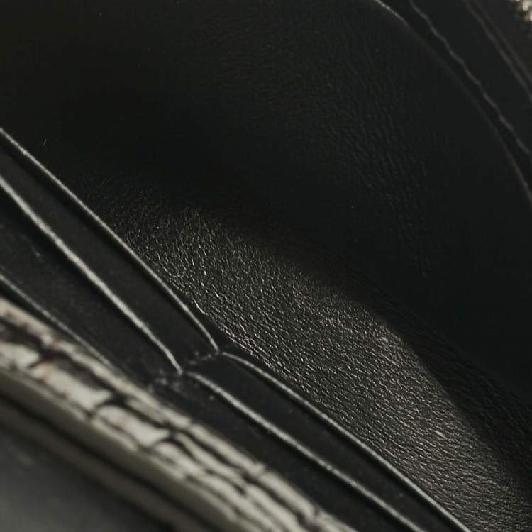 Pre Owned Balenciaga Metallic Grey Croc Embossed Patent Leather Hourglass Wallet on Chain