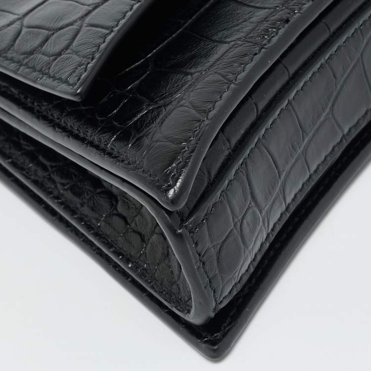 Pre Owned Balenciaga Black Croc Embossed Leather Small Hourglass Top Handle Bag