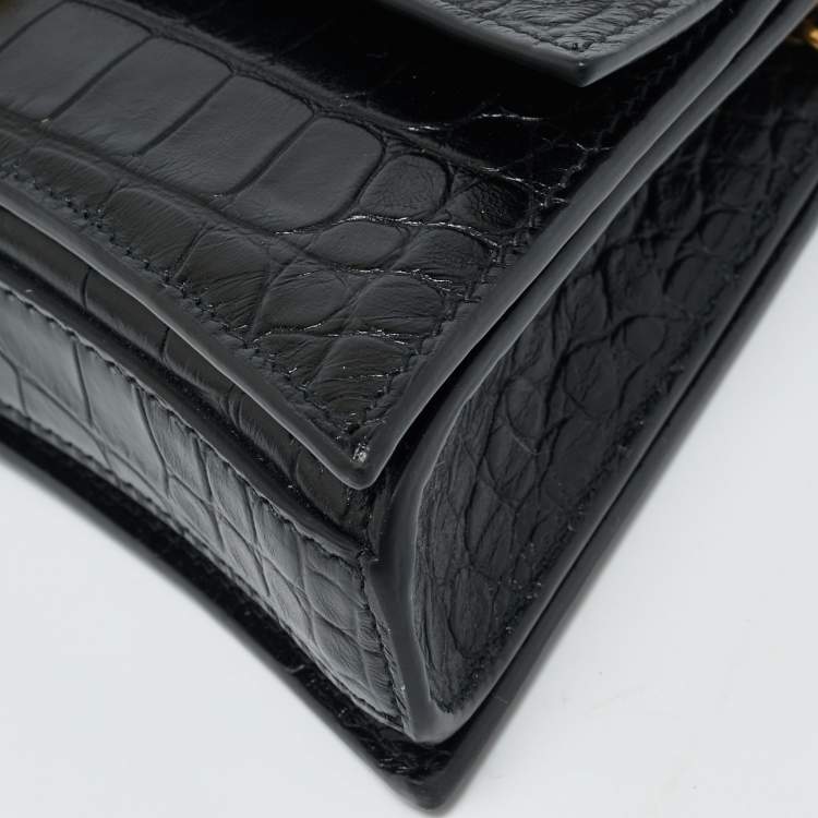 Pre Owned Balenciaga Black Croc Embossed Leather Small Hourglass Top Handle Bag