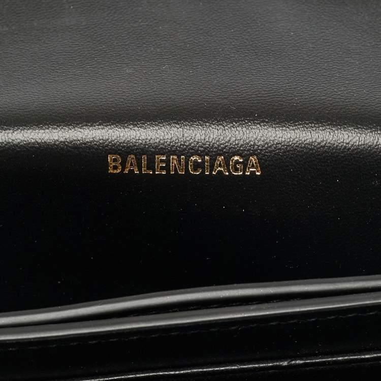 Pre Owned Balenciaga Black Croc Embossed Leather Small Hourglass Top Handle Bag