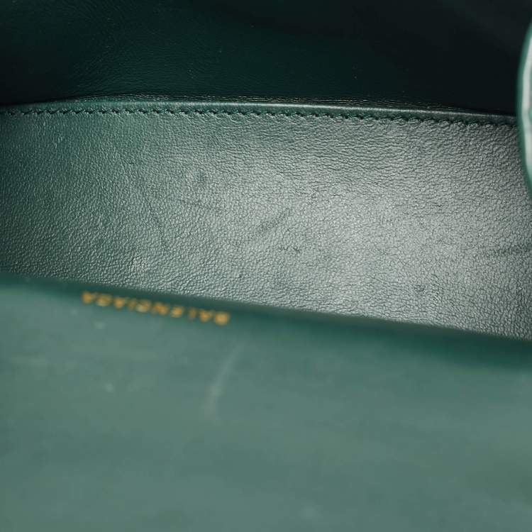 Pre Owned Balenciaga Dark Green Croc Embossed Leather XS Hourglass Top Handle Bag