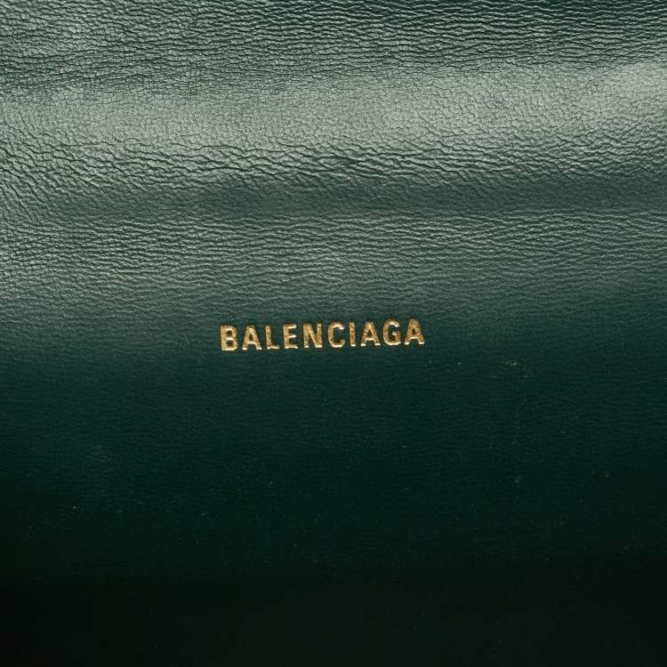 Pre Owned Balenciaga Dark Green Croc Embossed Leather XS Hourglass Top Handle Bag