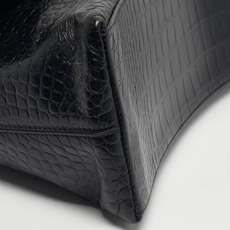 Pre Owned Balenciaga Black Croc Embossed Leather Hourglass Shoulder Bag