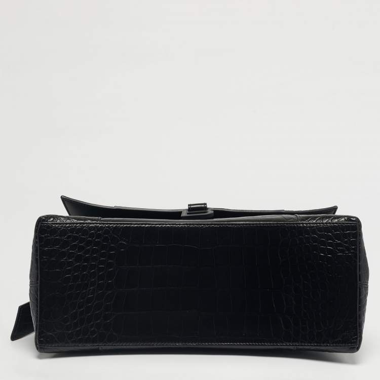 Pre Owned Balenciaga Black Croc Embossed Leather Hourglass Shoulder Bag