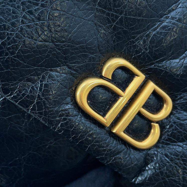 Pre Owned Balenciaga Monaco Chain shoulder Black Leather