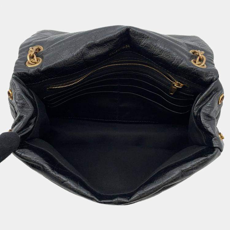 Pre Owned Balenciaga Monaco Chain shoulder Black Leather