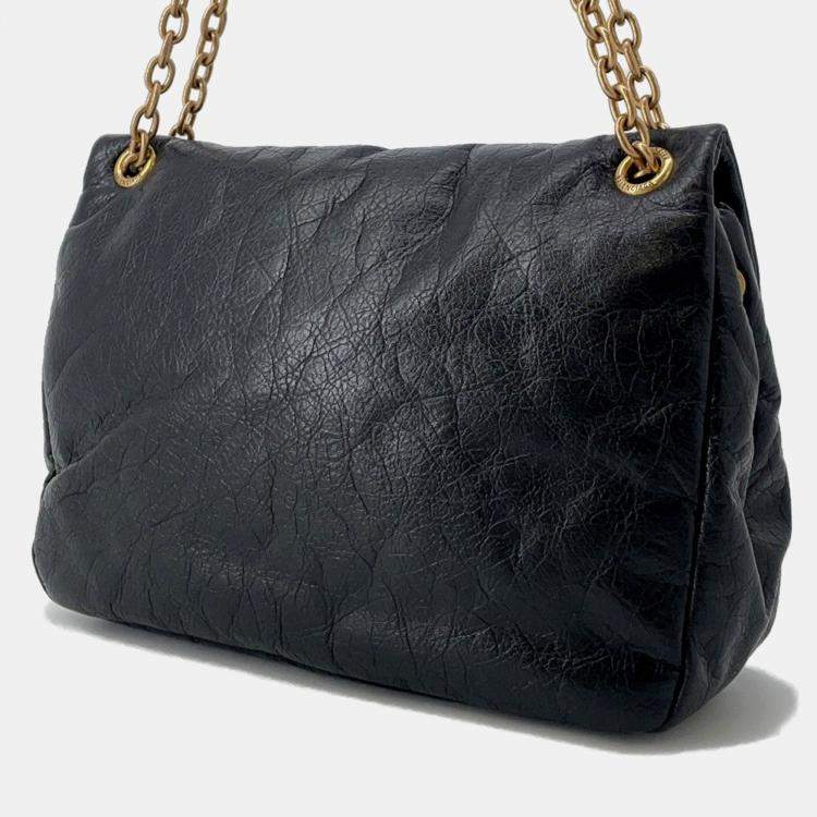 Pre Owned Balenciaga Monaco Chain shoulder Black Leather