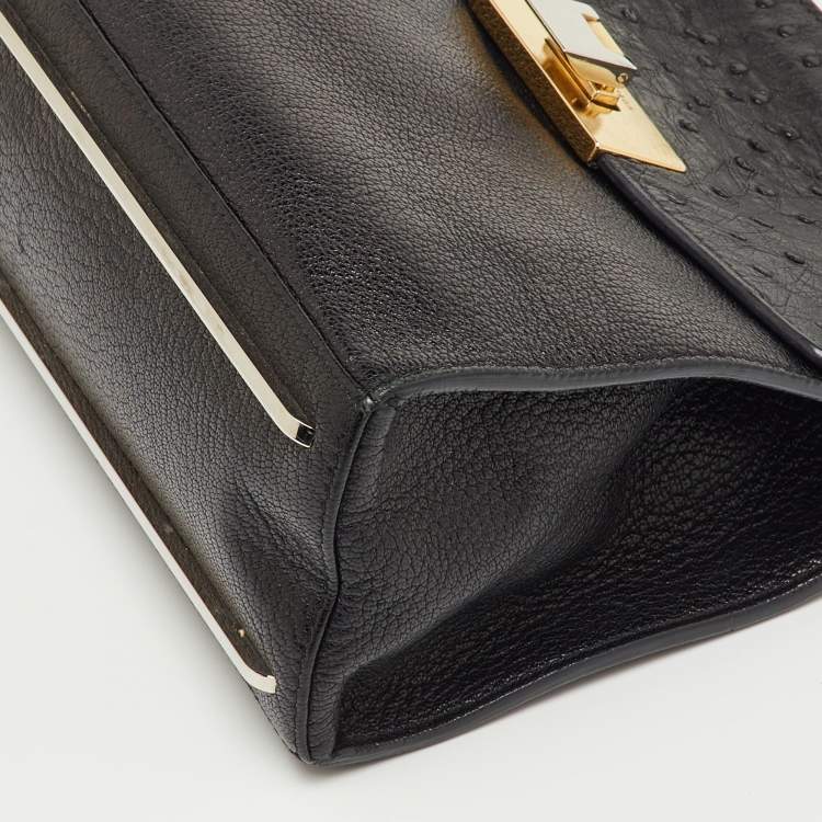 Pre Owned Balenciaga Black Leather and Ostrich Le Dix Cartable Top Handle Bag