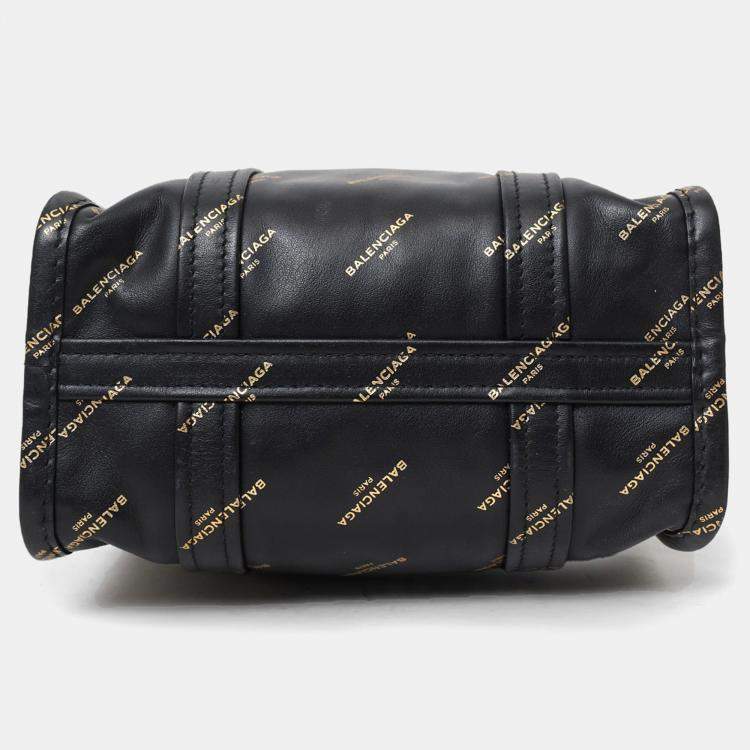 Pre Owned Balenciaga Black Leather/Gold Logo 'Bazar' XS Shopper Tote with Strap