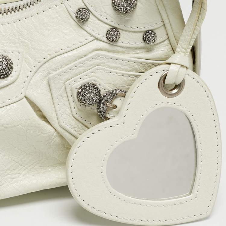 Pre Owned Balenciaga Le Cagole Crystals XS White Leather Shoulder Bag