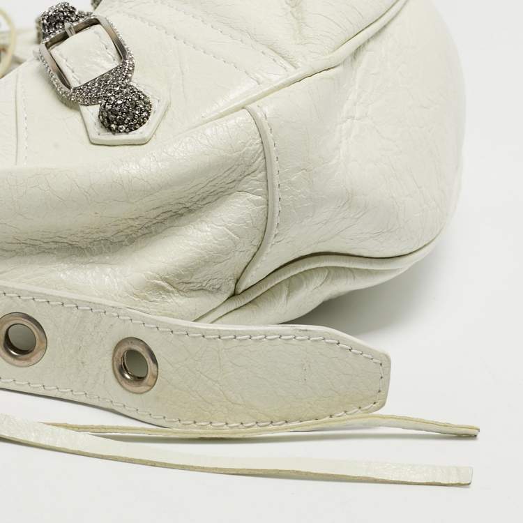Pre Owned Balenciaga Le Cagole Crystals XS White Leather Shoulder Bag