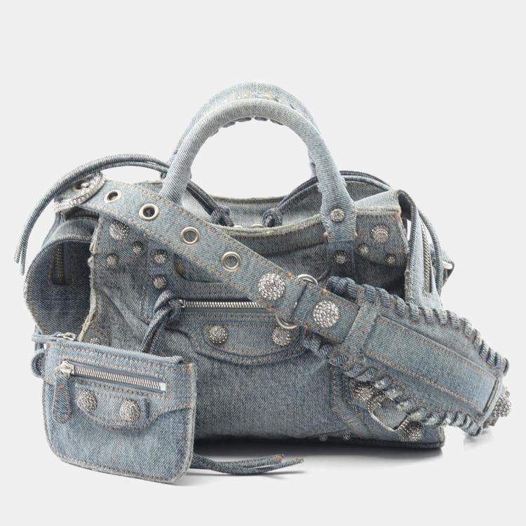 Pre Owned Balenciaga Neo Cagole Blue Denim Shoulder Bag