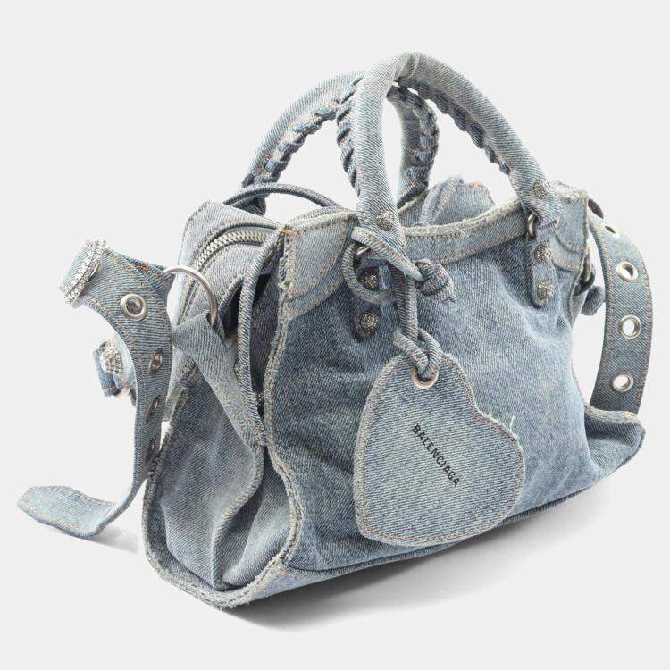 Pre Owned Balenciaga Neo Cagole Blue Denim Shoulder Bag