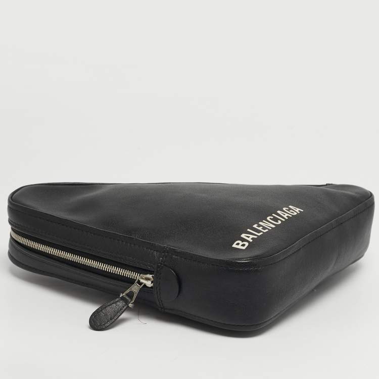 Pre Owned Balenciaga Triangle Black Leather Pouch 