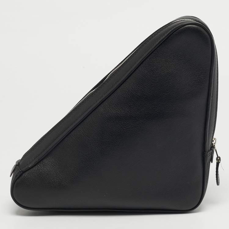 Pre Owned Balenciaga Triangle Black Leather Pouch 