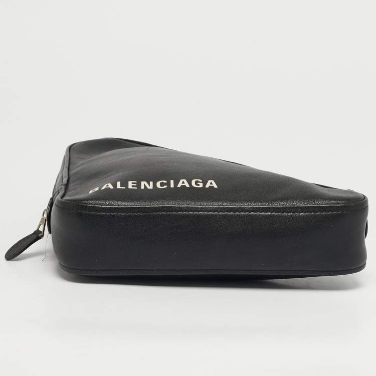 Pre Owned Balenciaga Triangle Black Leather Pouch 