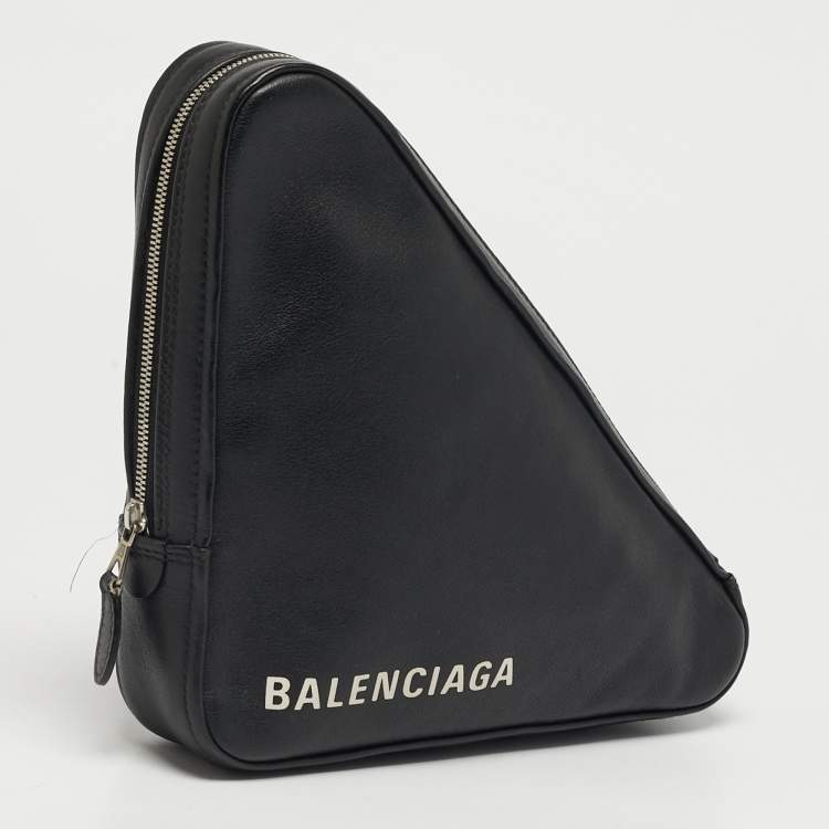 Pre Owned Balenciaga Triangle Black Leather Pouch 