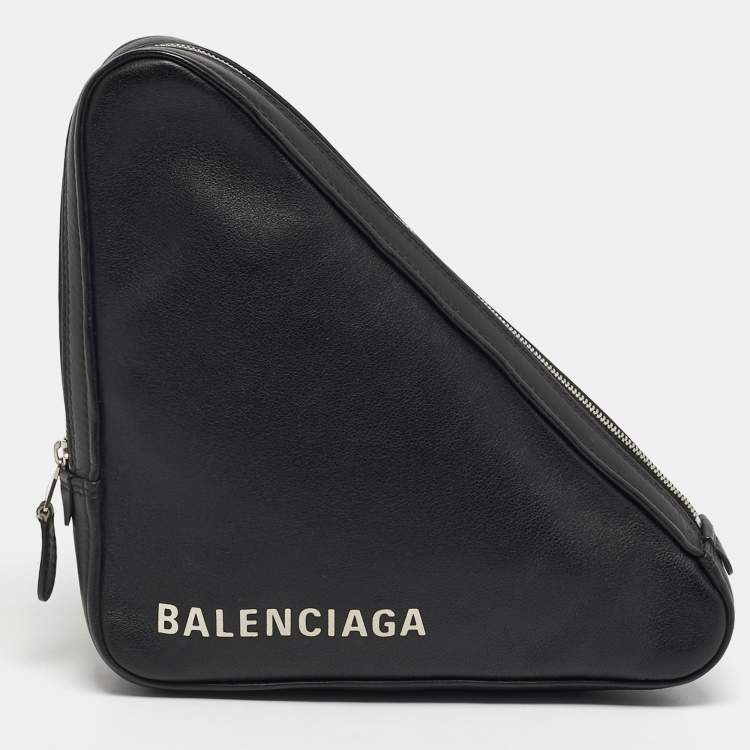 Pre Owned Balenciaga Triangle Black Leather Pouch 