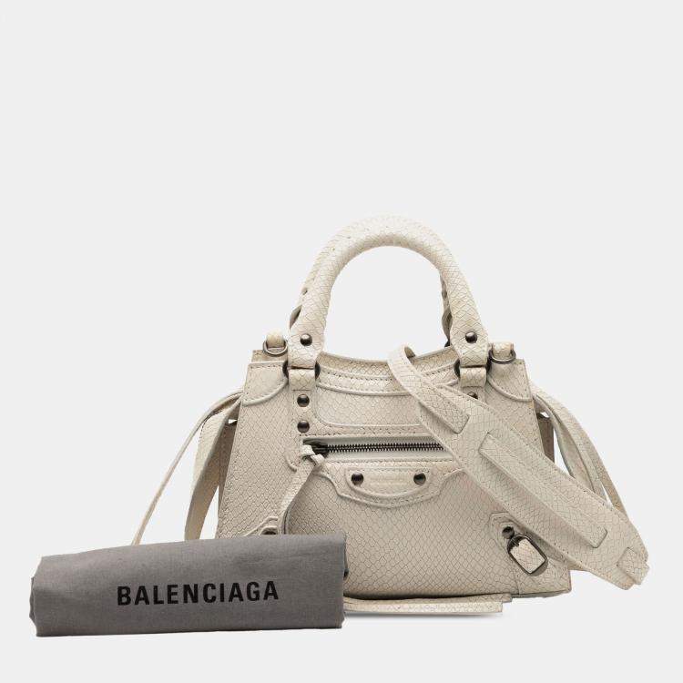 Pre Owned Balenciaga White Mini Python Embossed Calfskin Neo Classic City Satchel