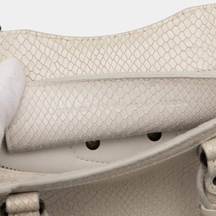 Pre Owned Balenciaga White Mini Python Embossed Calfskin Neo Classic City Satchel