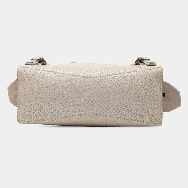 Pre Owned Balenciaga White Mini Python Embossed Calfskin Neo Classic City Satchel