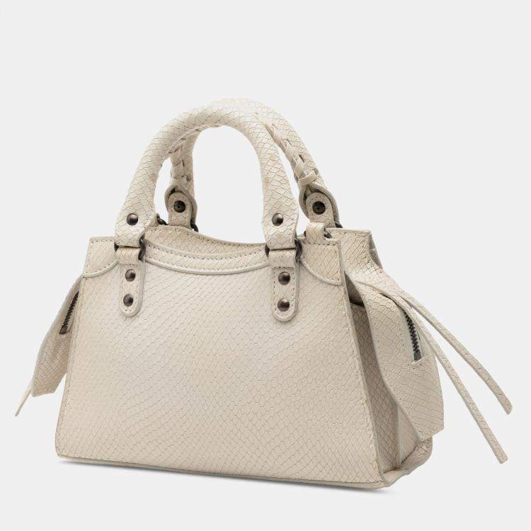 Pre Owned Balenciaga White Mini Python Embossed Calfskin Neo Classic City Satchel