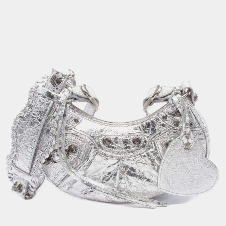Pre Owned Balenciaga Le Cagole Leather Shoulder Bag Silver
