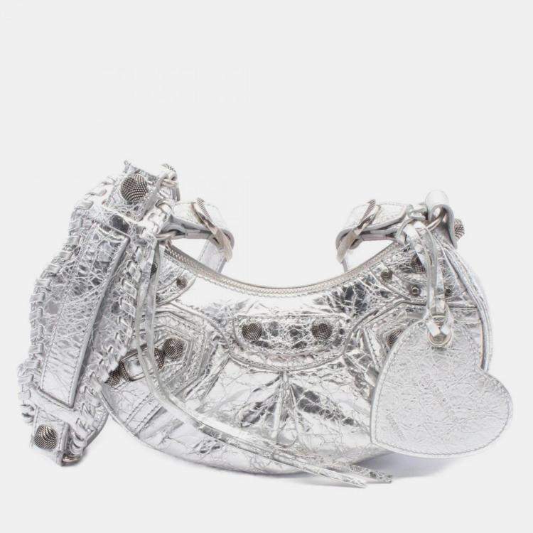 Pre Owned Balenciaga Le Cagole Leather Shoulder Bag Silver
