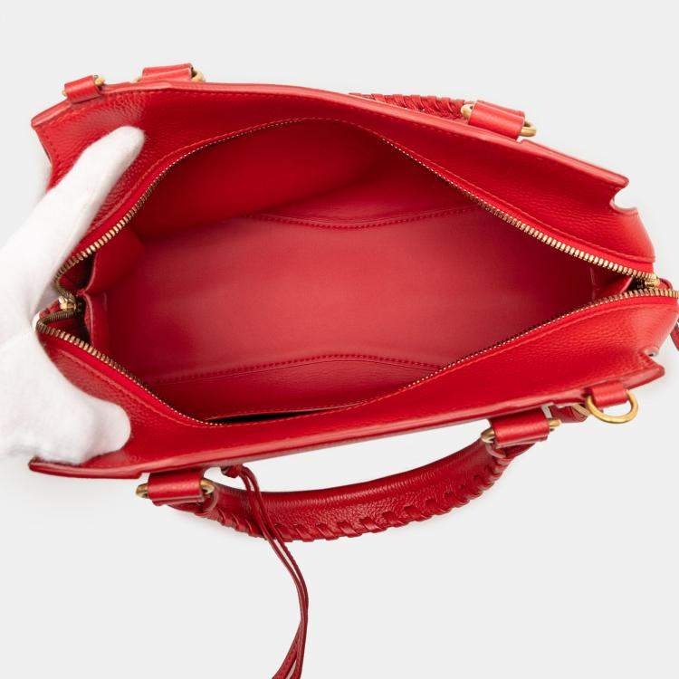 مملوكة مسبقًا Balenciaga Red Small Grained Calfskin Motocross Neo Classic City Satchel