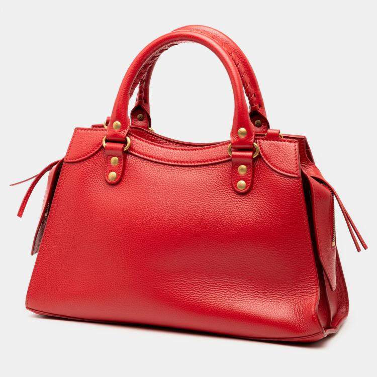 مملوكة مسبقًا Balenciaga Red Small Grained Calfskin Motocross Neo Classic City Satchel