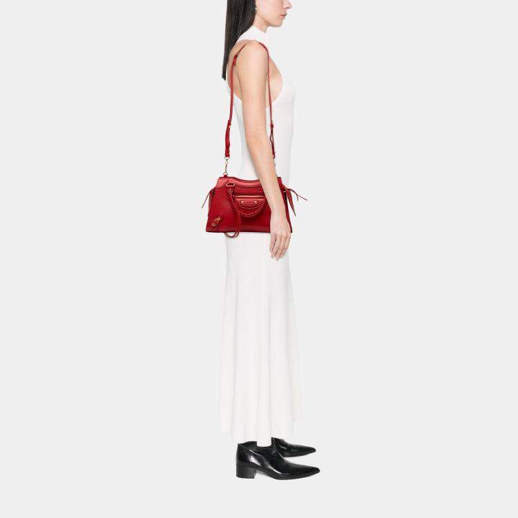 مملوكة مسبقًا Balenciaga Red Small Grained Calfskin Motocross Neo Classic City Satchel