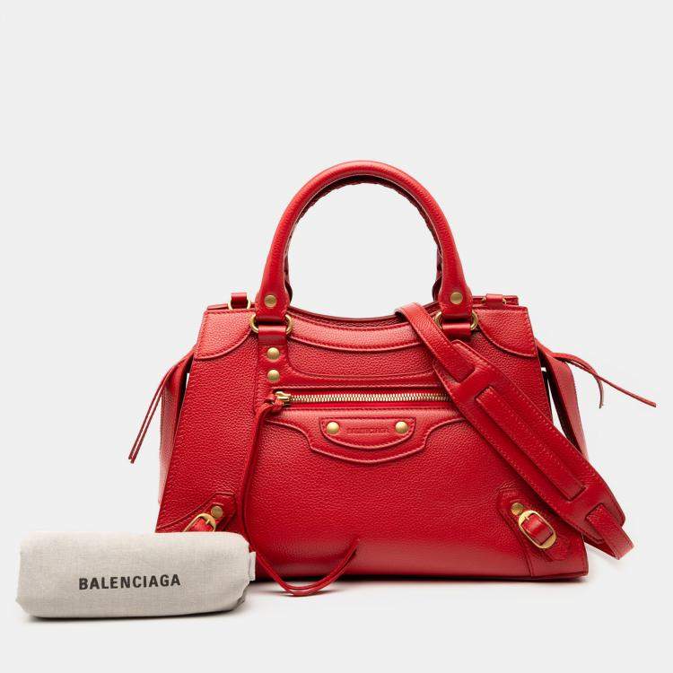 مملوكة مسبقًا Balenciaga Red Small Grained Calfskin Motocross Neo Classic City Satchel