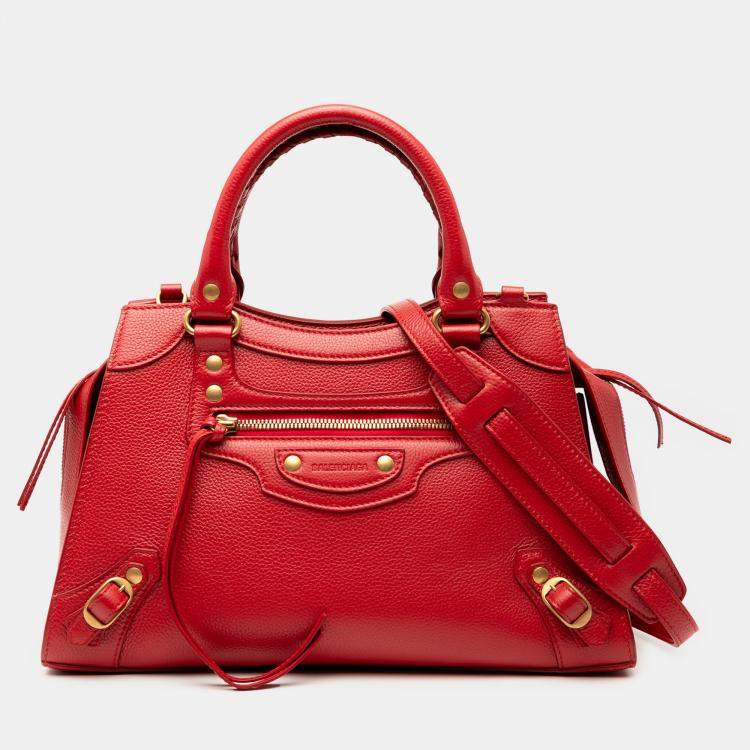 مملوكة مسبقًا Balenciaga Red Small Grained Calfskin Motocross Neo Classic City Satchel