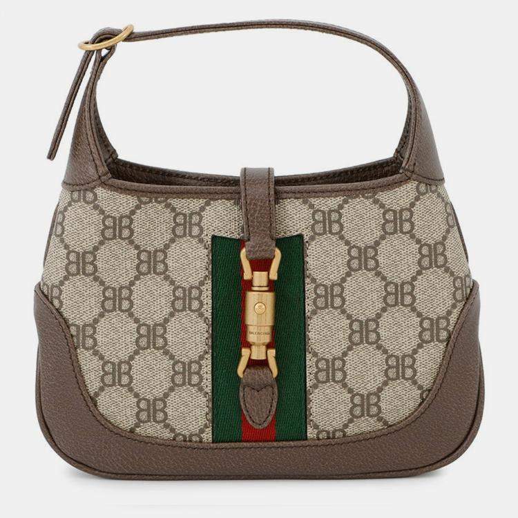 Pre Owned Balenciaga Gucci X Balenciaga The Hacker Project Jackie1961 Shoulder Bag Beige/Brown Pvc Leather Size Mini