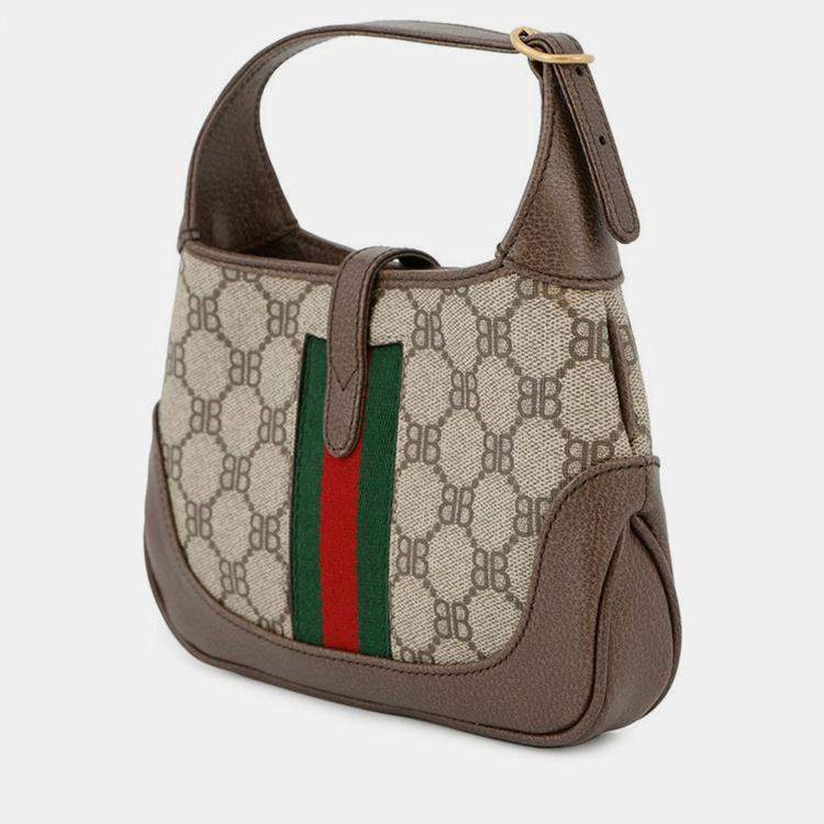 Pre Owned Balenciaga Gucci X Balenciaga The Hacker Project Jackie1961 Shoulder Bag Beige/Brown Pvc Leather Size Mini