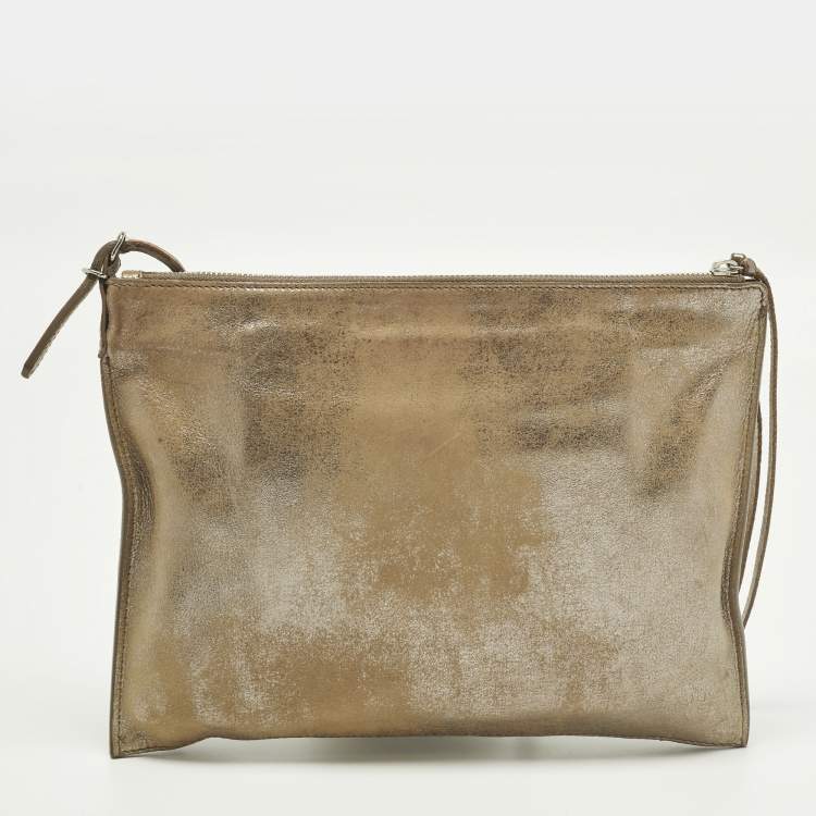 Pre Owned Balenciaga Milky Way Papier Papier Gold Shimmer Leather Wristlet Clutch