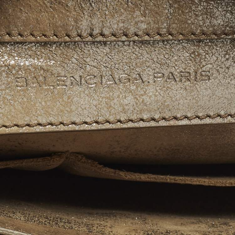 Pre Owned Balenciaga Milky Way Papier Papier Gold Shimmer Leather Wristlet Clutch