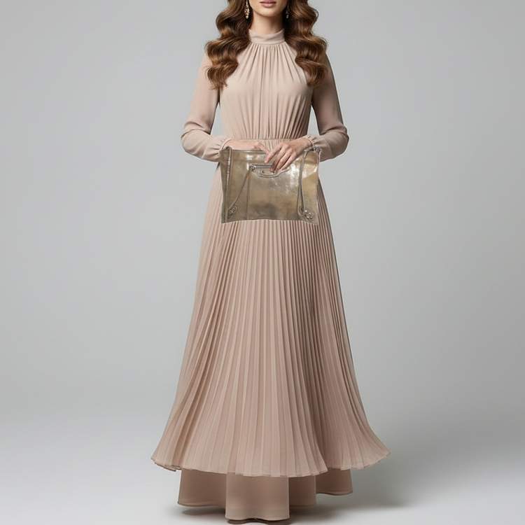 Pre Owned Balenciaga Milky Way Papier Papier Gold Shimmer Leather Wristlet Clutch