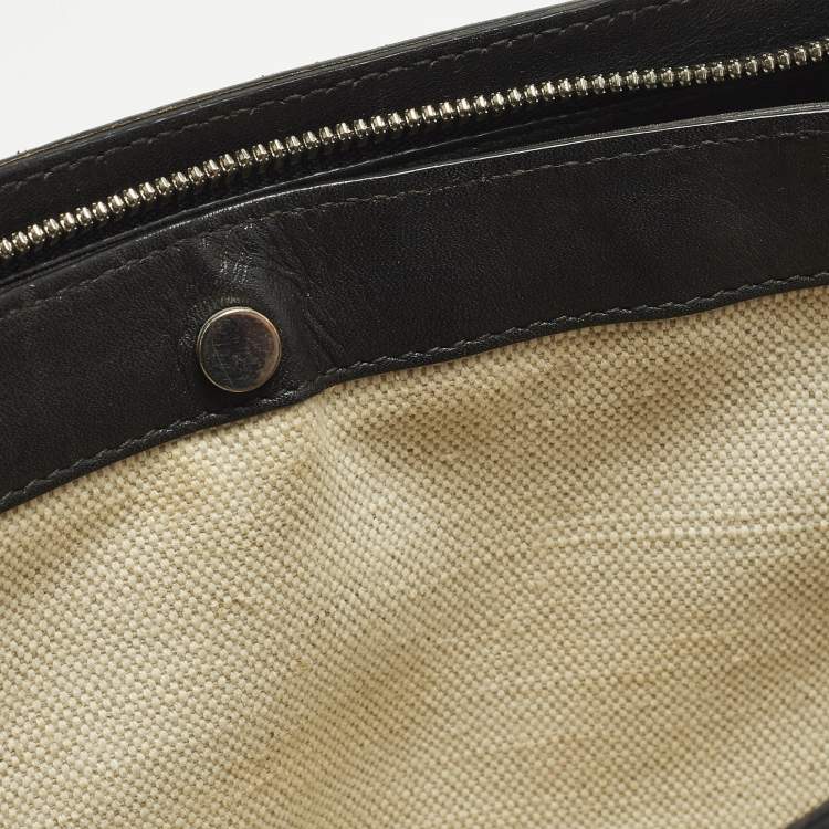 Pre Owned Balenciaga Pochette Off White/Black Canvas and Leather Shoulder Bag