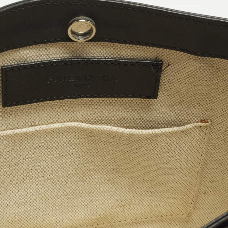 Pre Owned Balenciaga Pochette Off White/Black Canvas and Leather Shoulder Bag