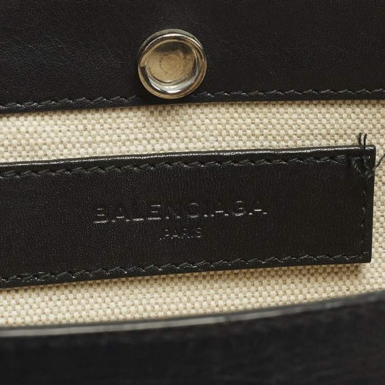 Pre Owned Balenciaga Pochette Off White/Black Canvas and Leather Shoulder Bag