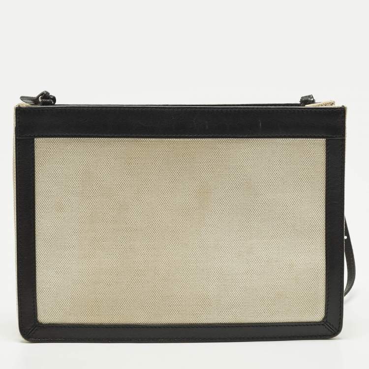 Pre Owned Balenciaga Pochette Off White/Black Canvas and Leather Shoulder Bag