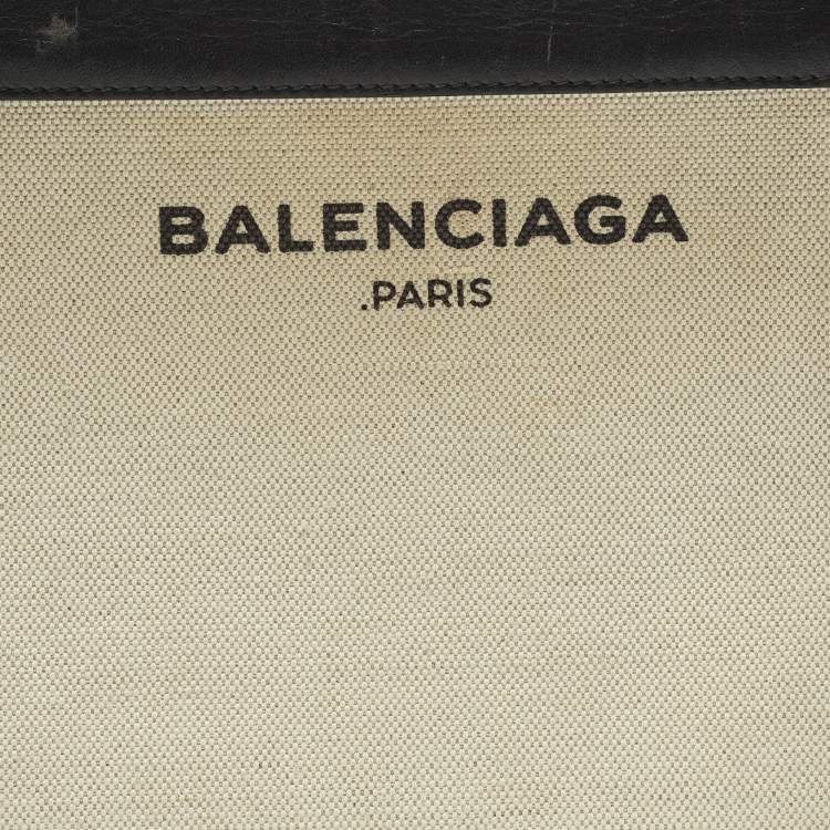 Pre Owned Balenciaga Pochette Off White/Black Canvas and Leather Shoulder Bag