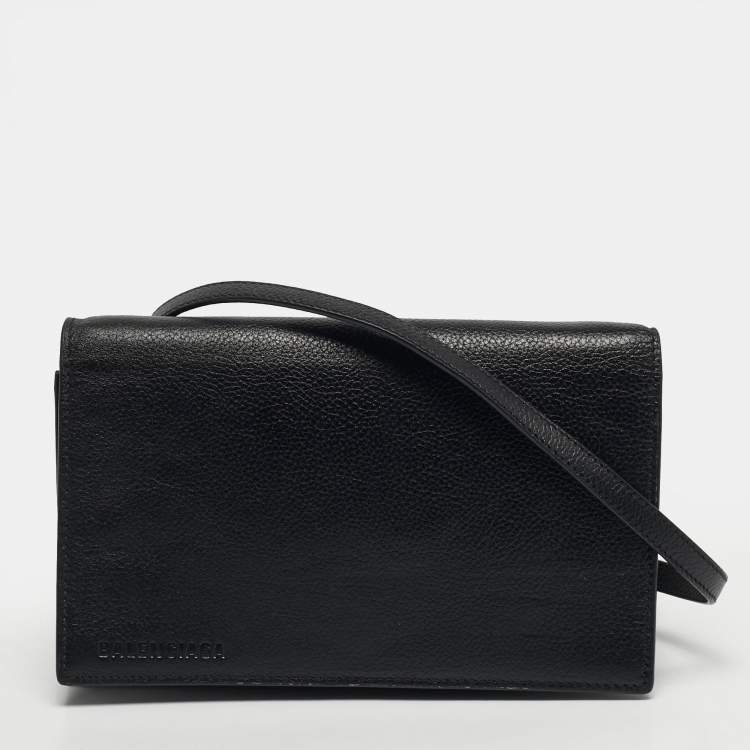 Pre Owned Balenciaga Flap Black Leather Crossbody Bag