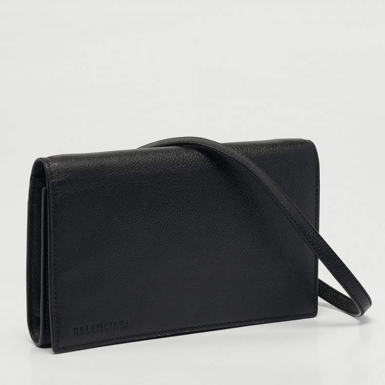 Pre Owned Balenciaga Flap Black Leather Crossbody Bag