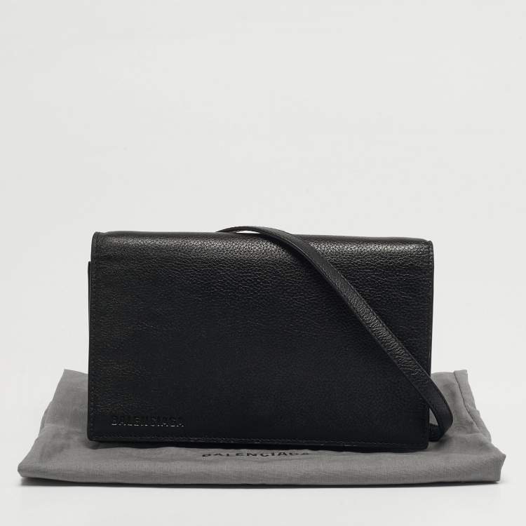 Pre Owned Balenciaga Flap Black Leather Crossbody Bag