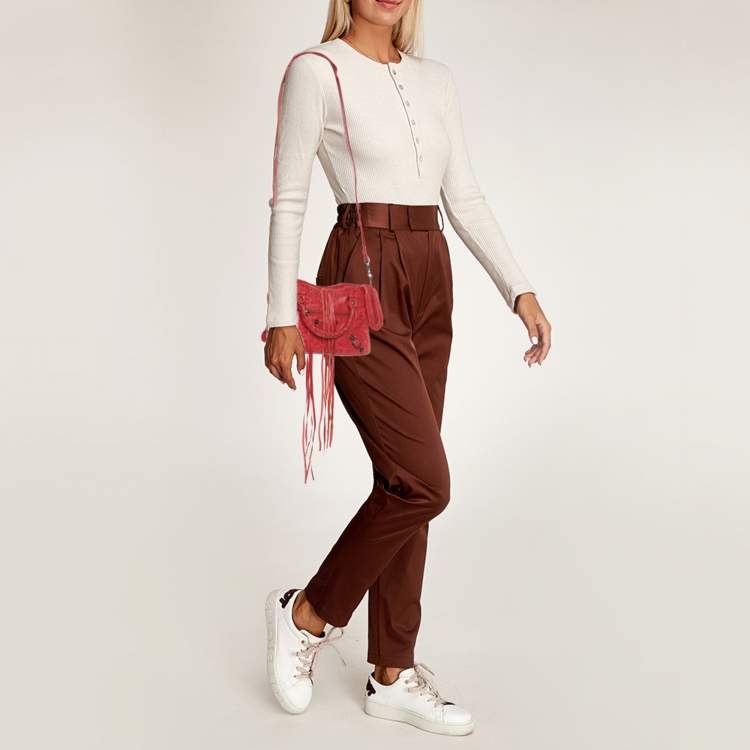 Pre Owned Balenciaga Motorcycle City Mini Giant 12 Hardware Red Leather Tote