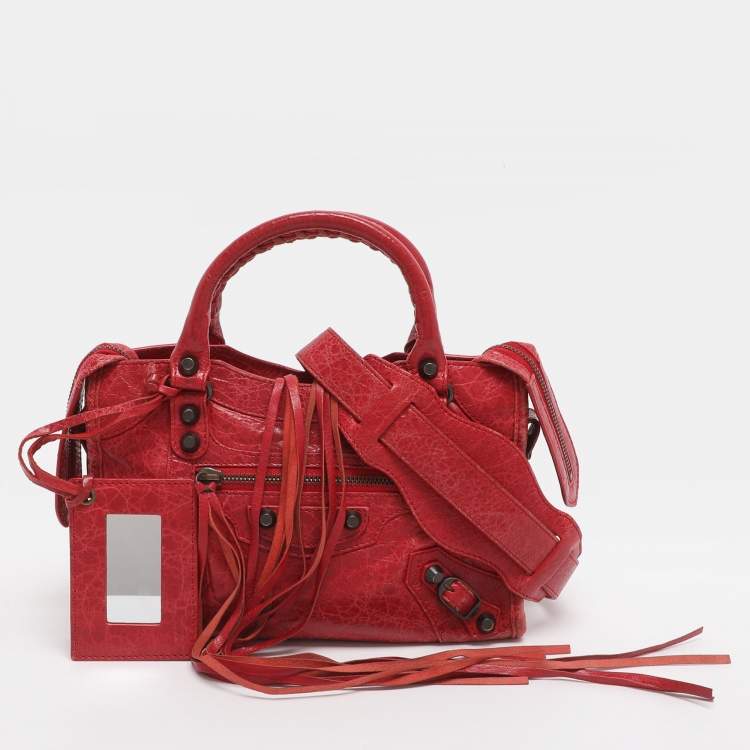 Pre Owned Balenciaga Motorcycle City Mini Giant 12 Hardware Red Leather Tote