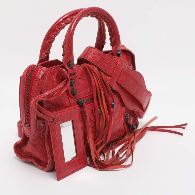 Pre Owned Balenciaga Motorcycle City Mini Giant 12 Hardware Red Leather Tote